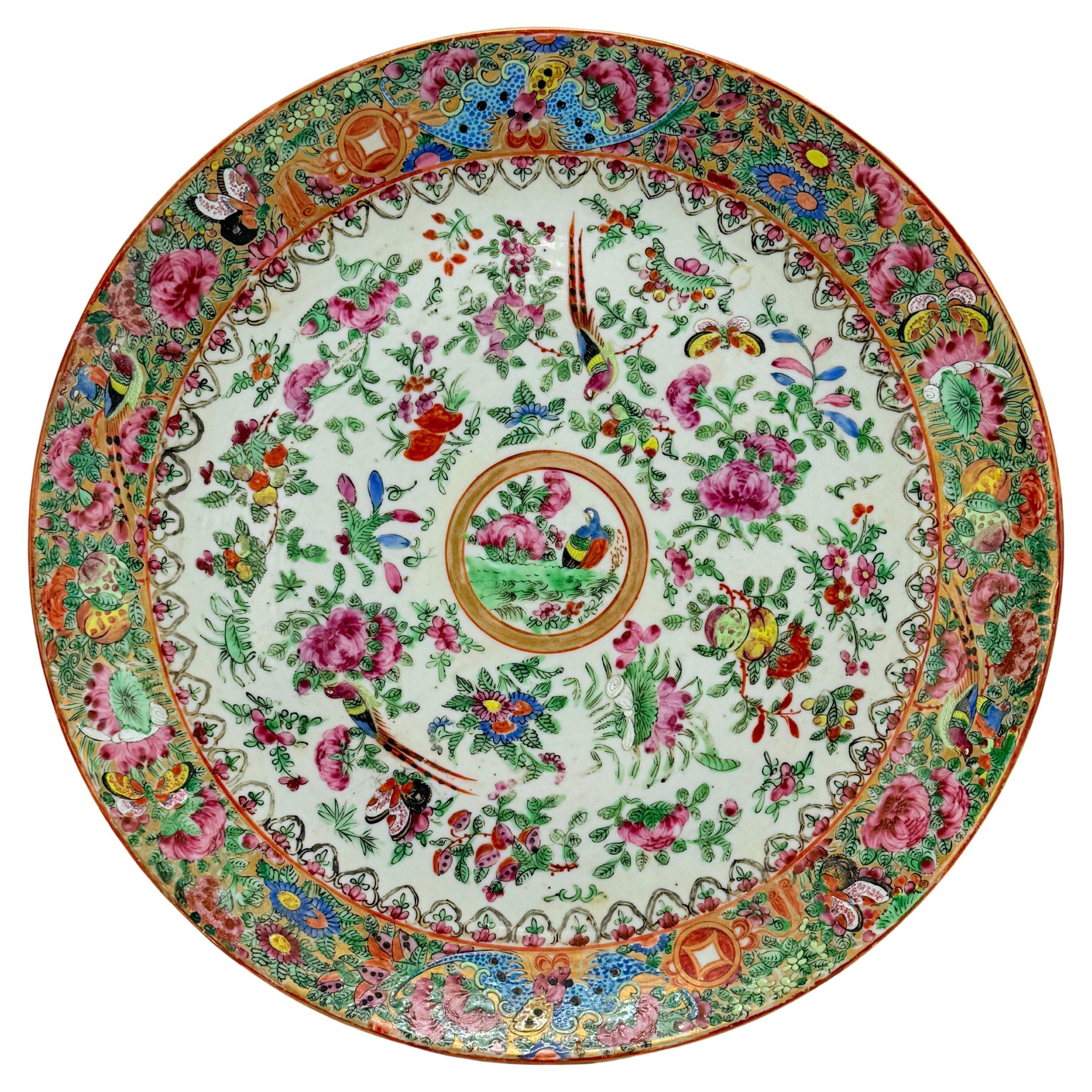 Large Chinese Export Famille Rose Medallion Porcelain Charger, Mid-19th Century