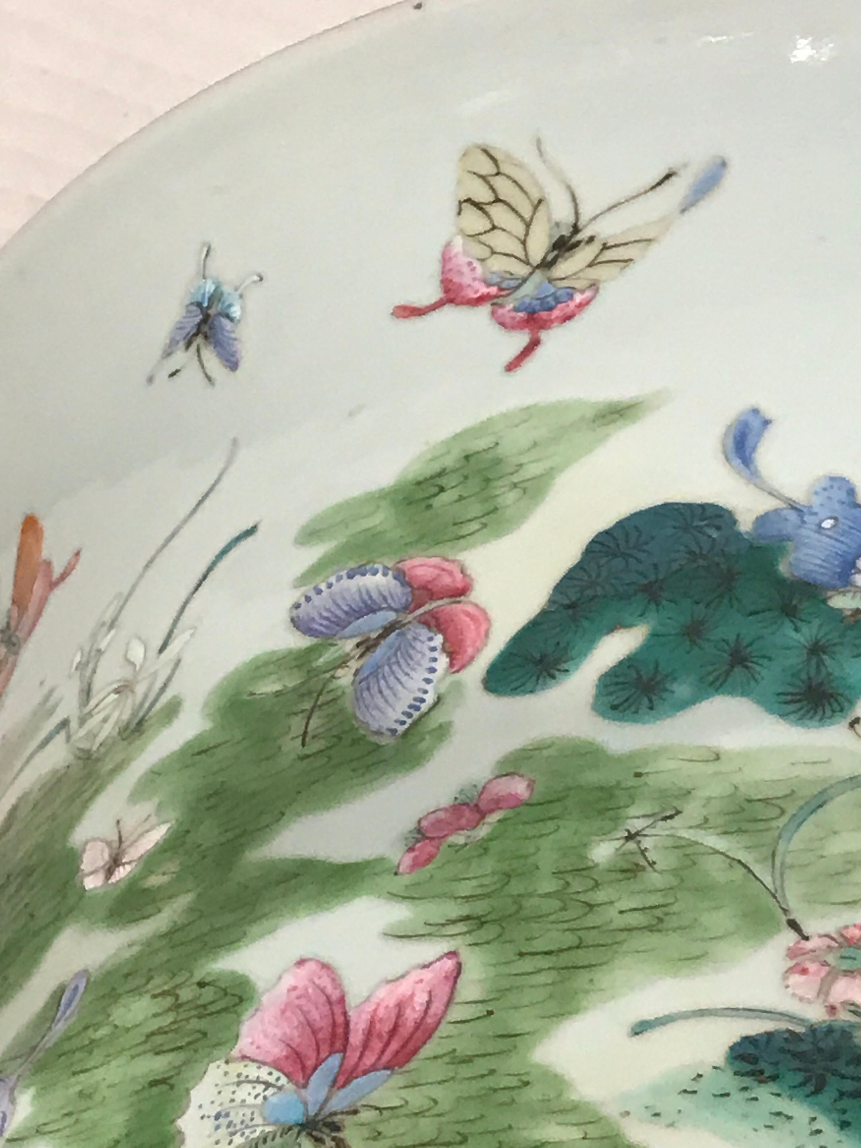 19th Century Large Chinese Export Famille Verte Jardiniere and Stand, Butterfly Motif