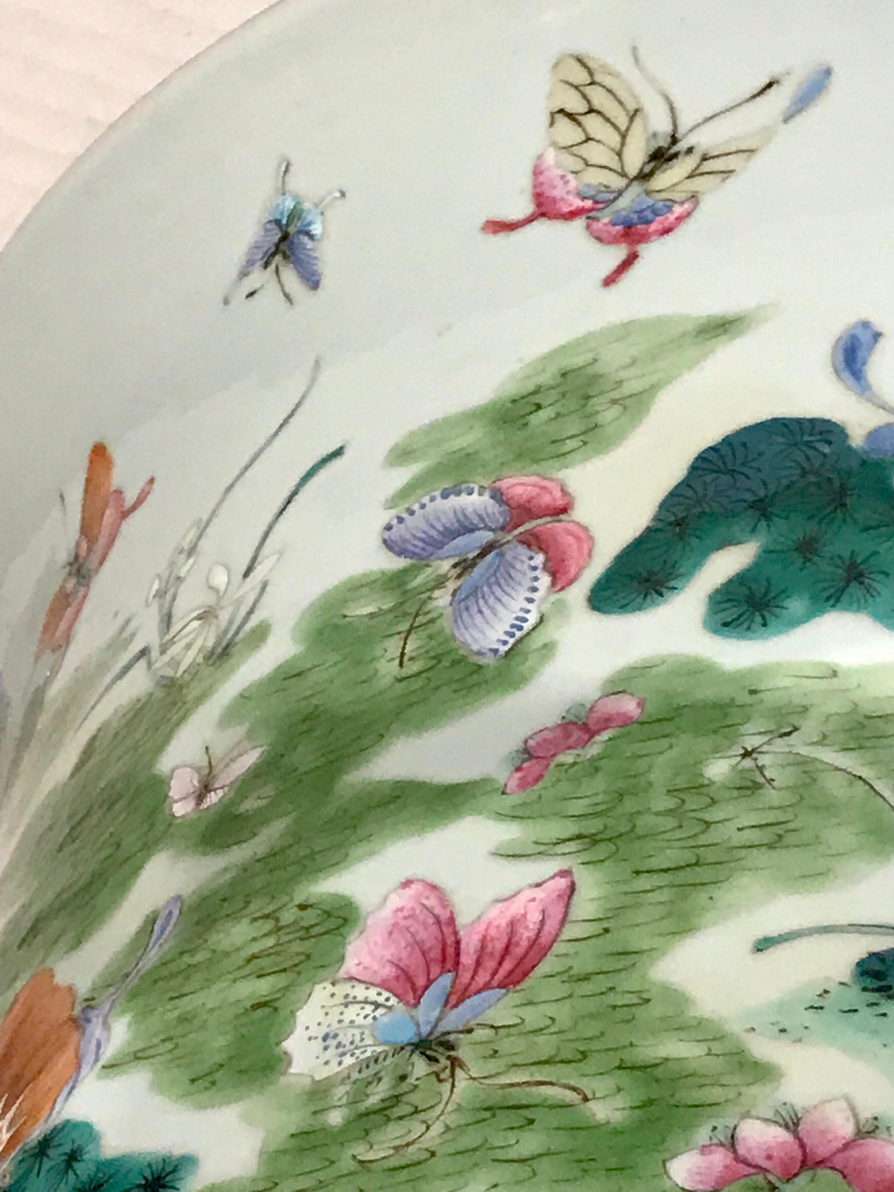 Large Chinese Export Famille Verte Jardiniere and Stand, Butterfly Motif 1