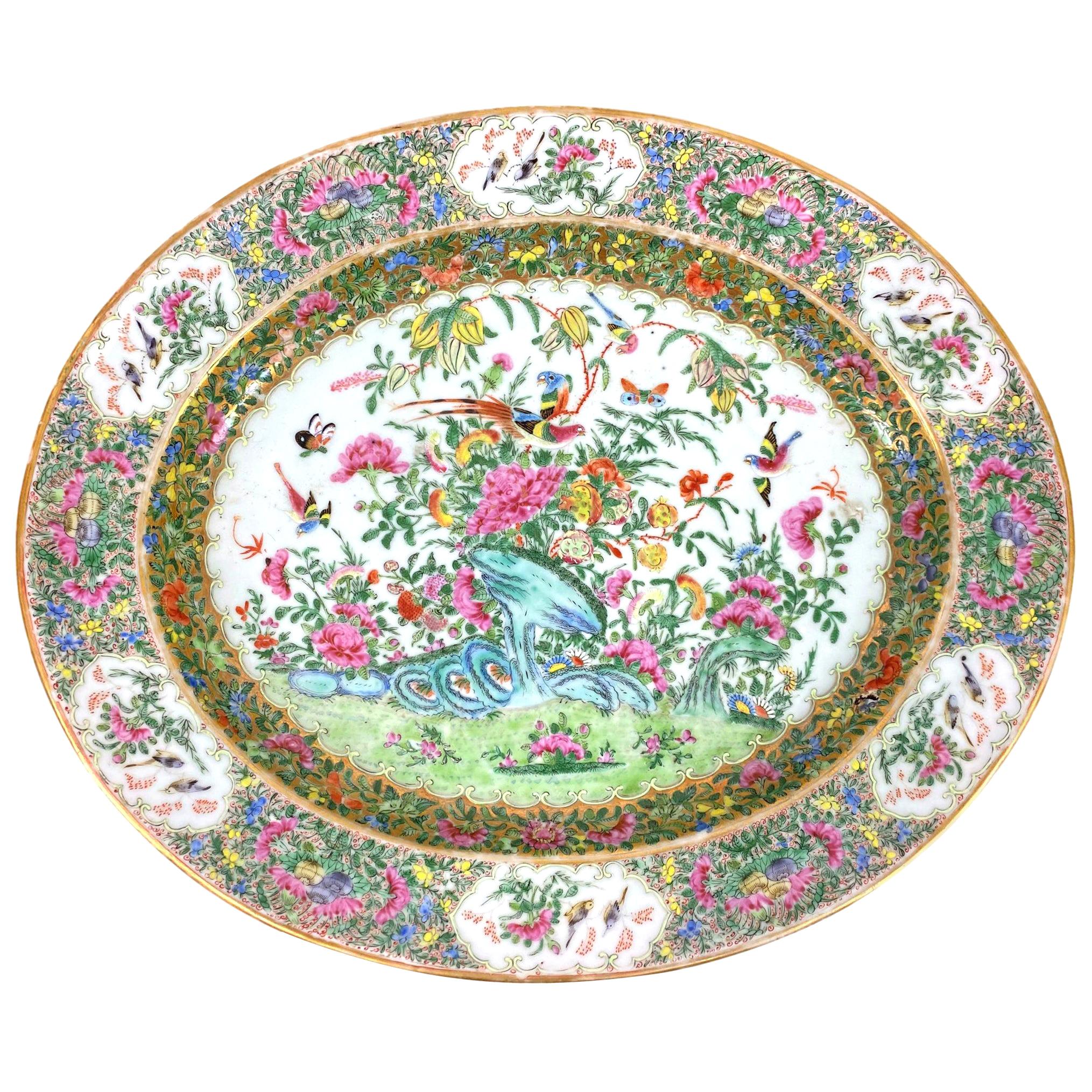 Large Chinese Export Porcelain Famille Rose Medallion Platter, Canton