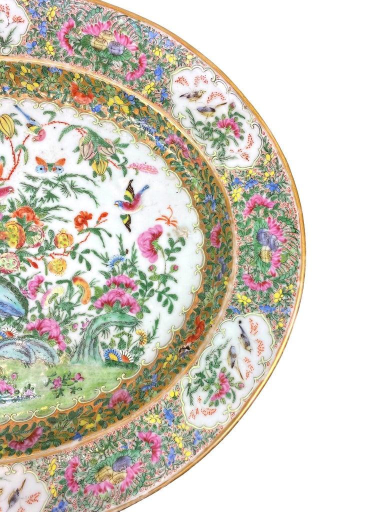 A Large Chinese Export Porcelain Canton Famille Rose Platter, ca. 1870 In Good Condition In Banner Elk, NC