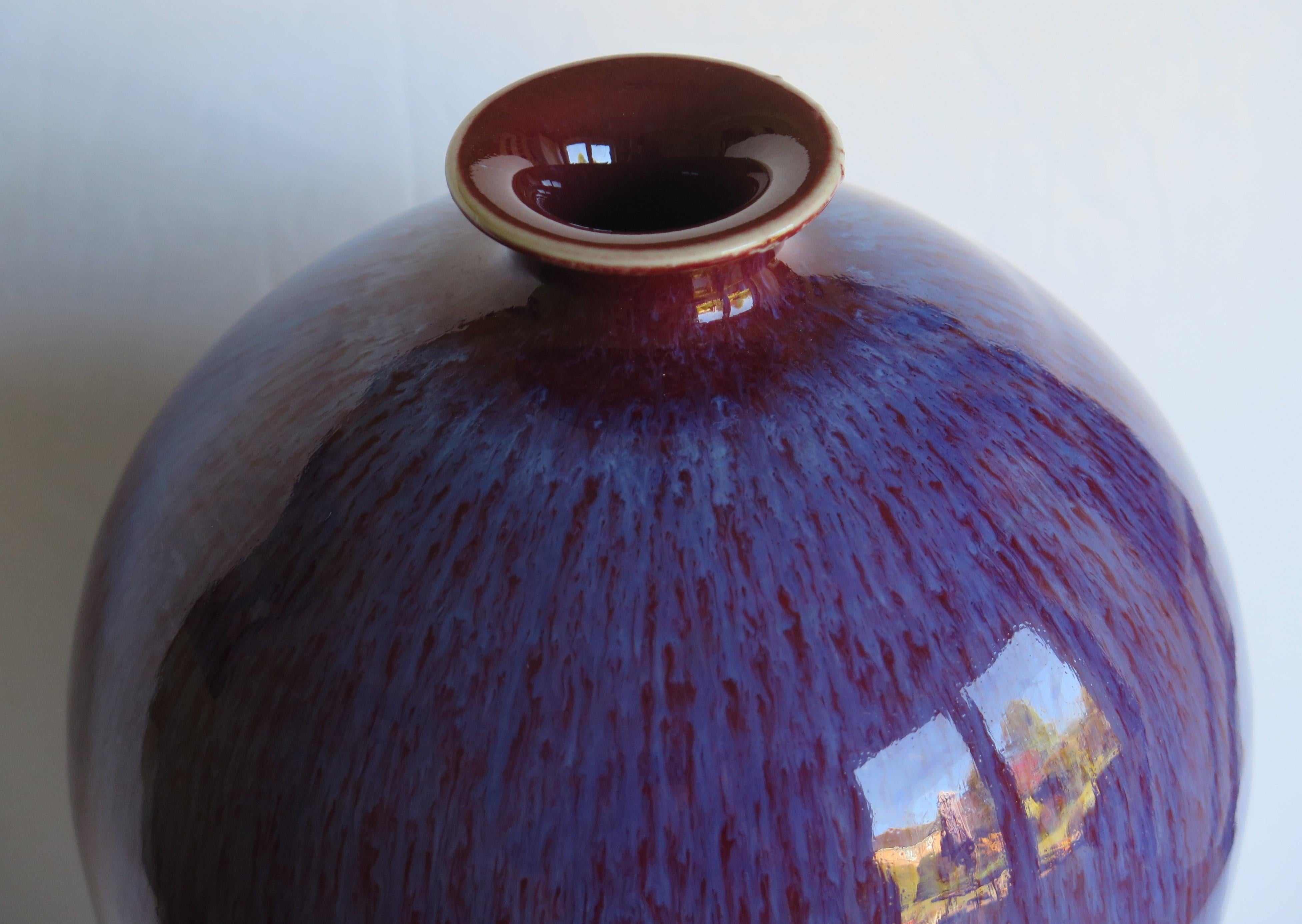 Large Chinese Export Porcelain Vase or Jar Plum Flambe Glaze, Late Qing Ca 1890 6