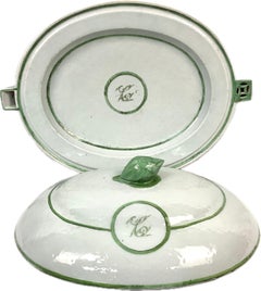 Grande piatto riscaldante in porcellana cinese da esportazione con coperchio