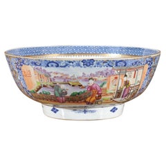 Large Chinese Export Punch Bowl in Mandarin Palette & Gilt Accents, ca. 1780