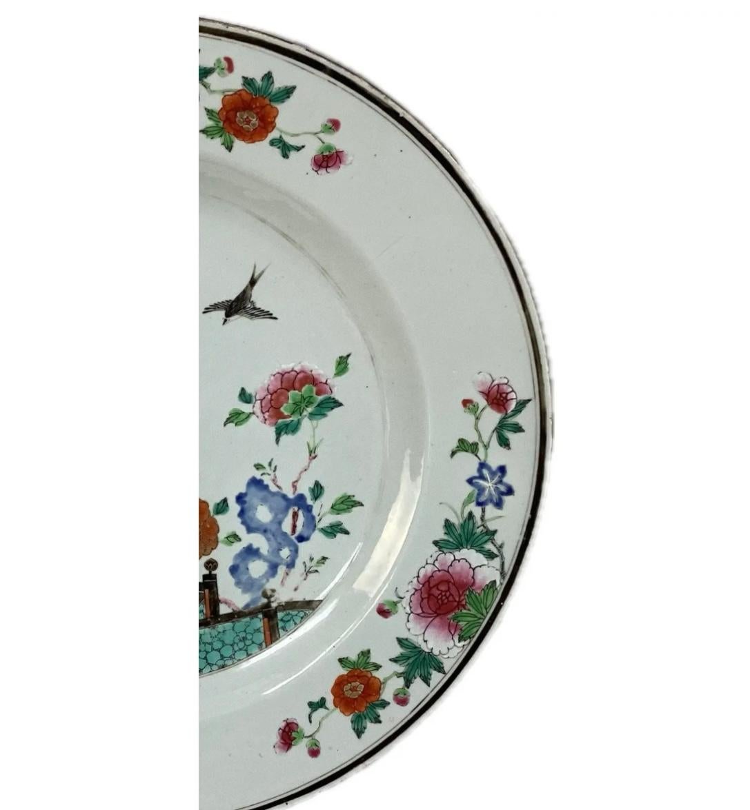 19th Century Large Chinese Export Qing Famille Rose Porcelain Charger For Sale