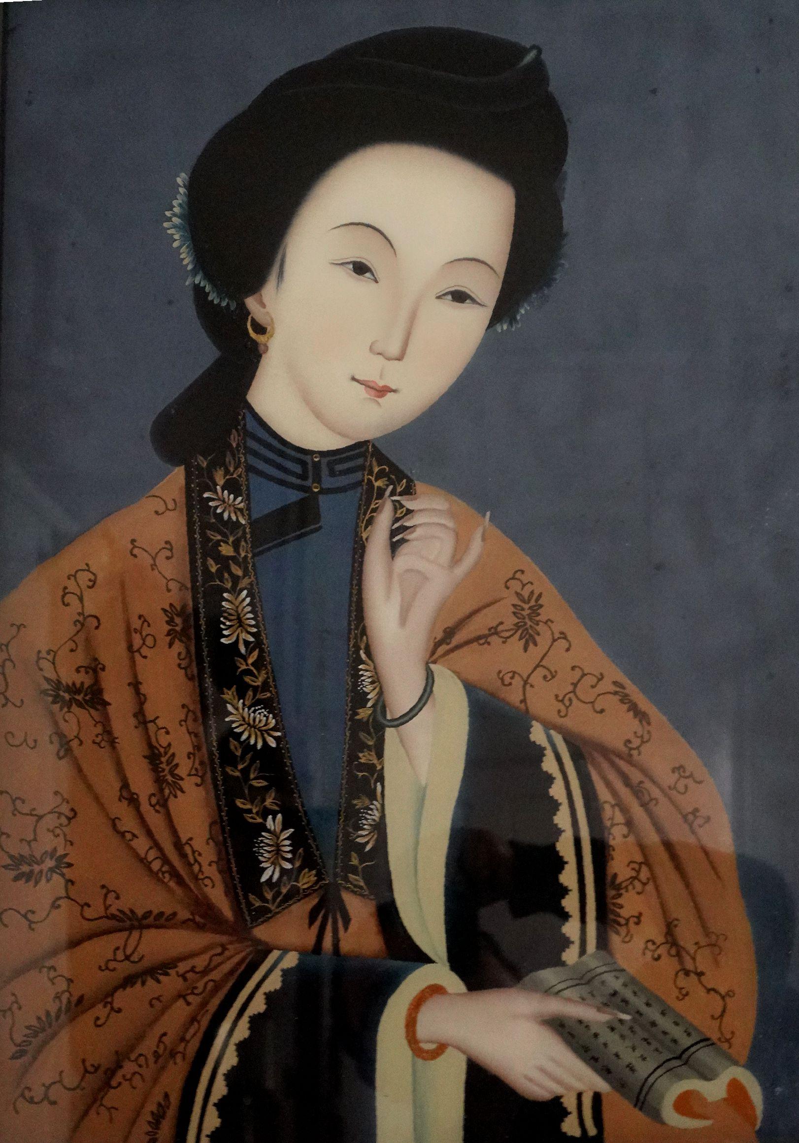 Hand-Painted Large Chinese Export Reverse Paintings on Glass, the Beauty For Sale