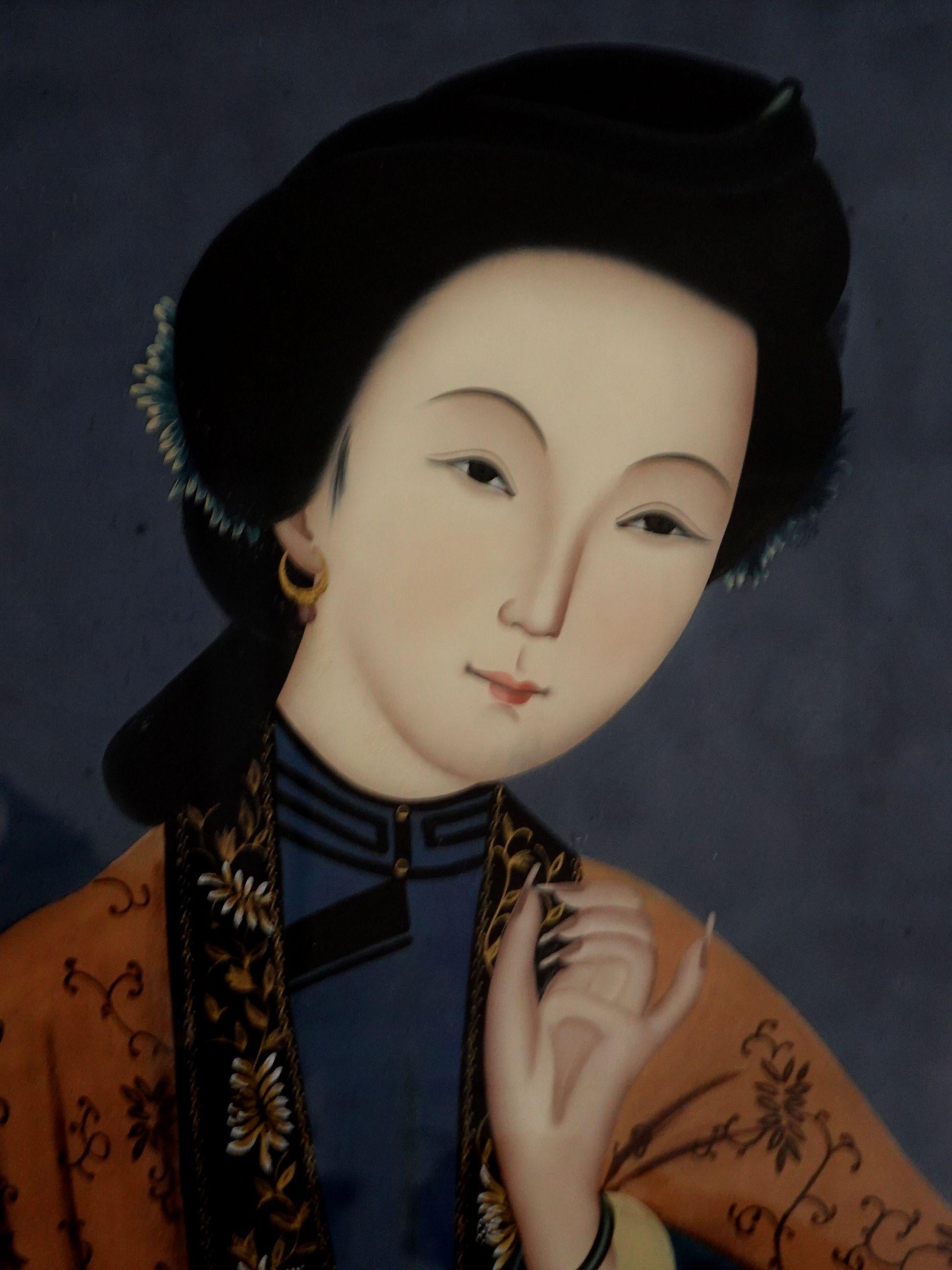 Peint à la main Grandes peintures inversées d'exportation chinoise sur verre, la beauté en vente