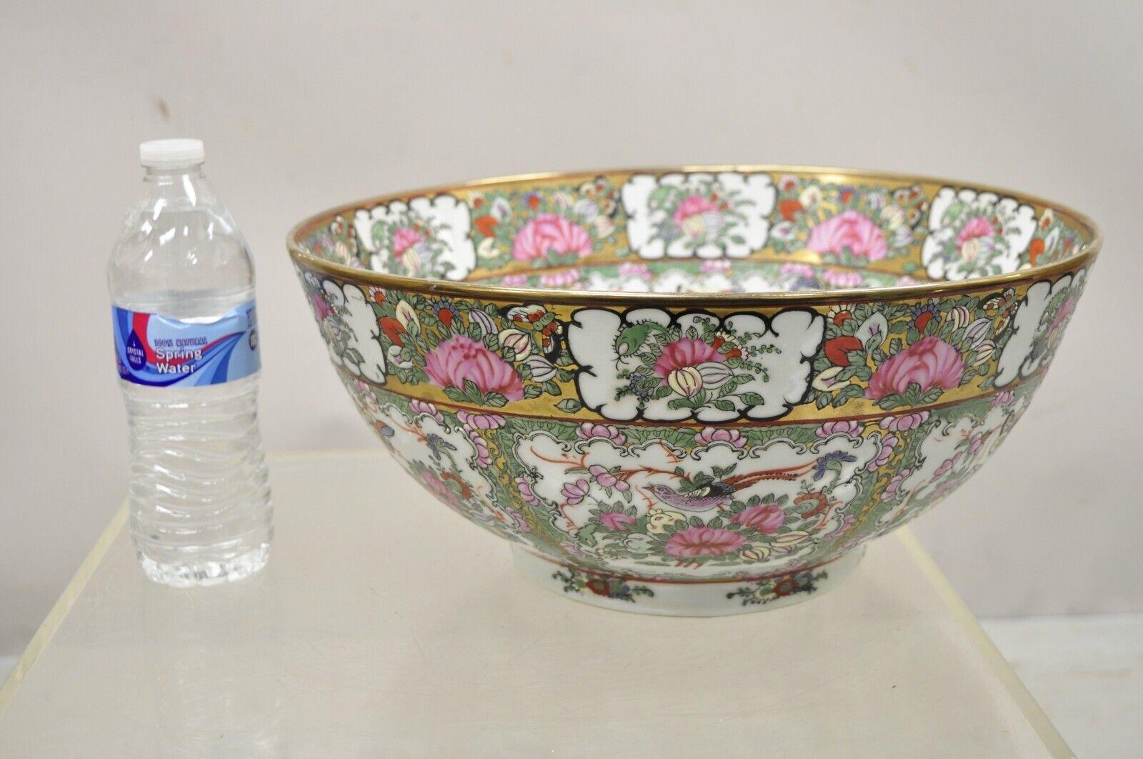 Large Chinese Export Rose Medallion Porcelain Hand Painted Decorative Punch Bowl 6