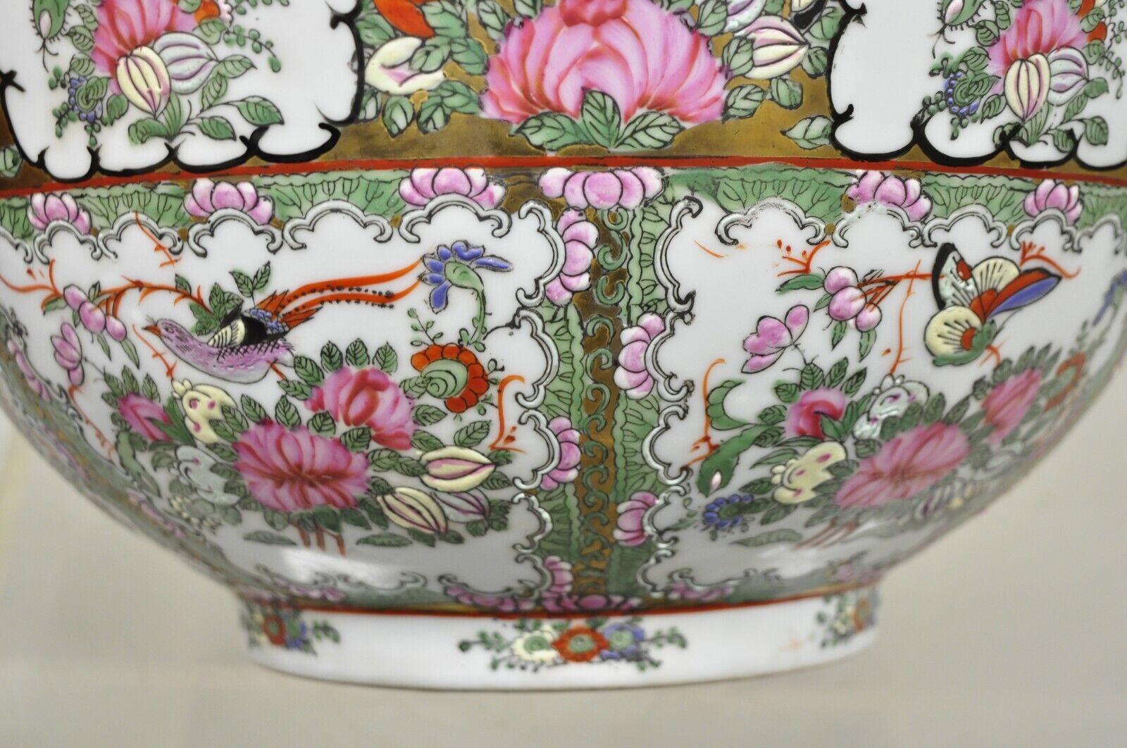 Large Chinese Export Rose Medallion Porcelain Hand Painted Decorative Punch Bowl 7