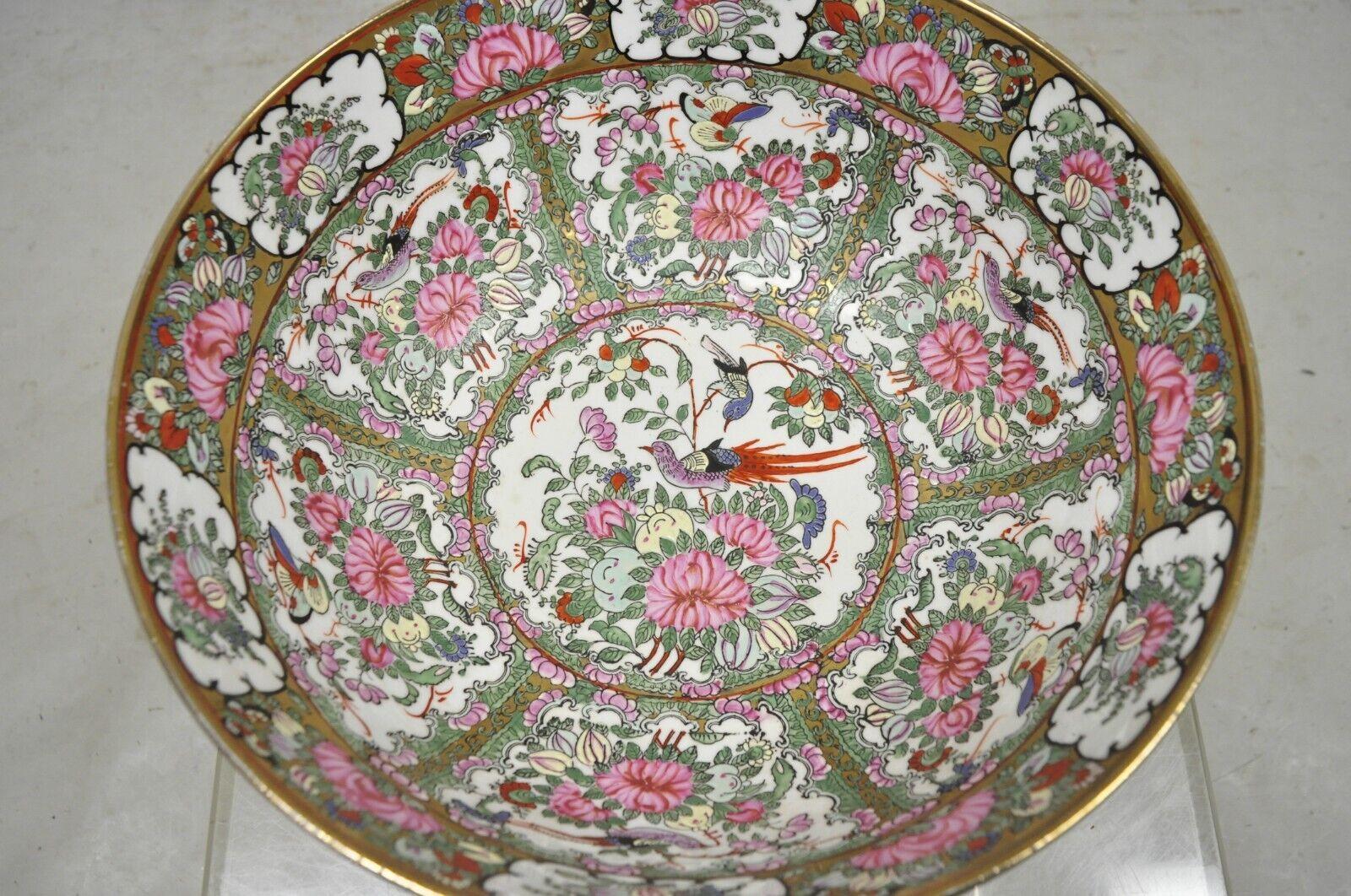 Large Chinese Export Rose Medallion Porcelain Hand Painted Decorative Punch Bowl In Good Condition In Philadelphia, PA