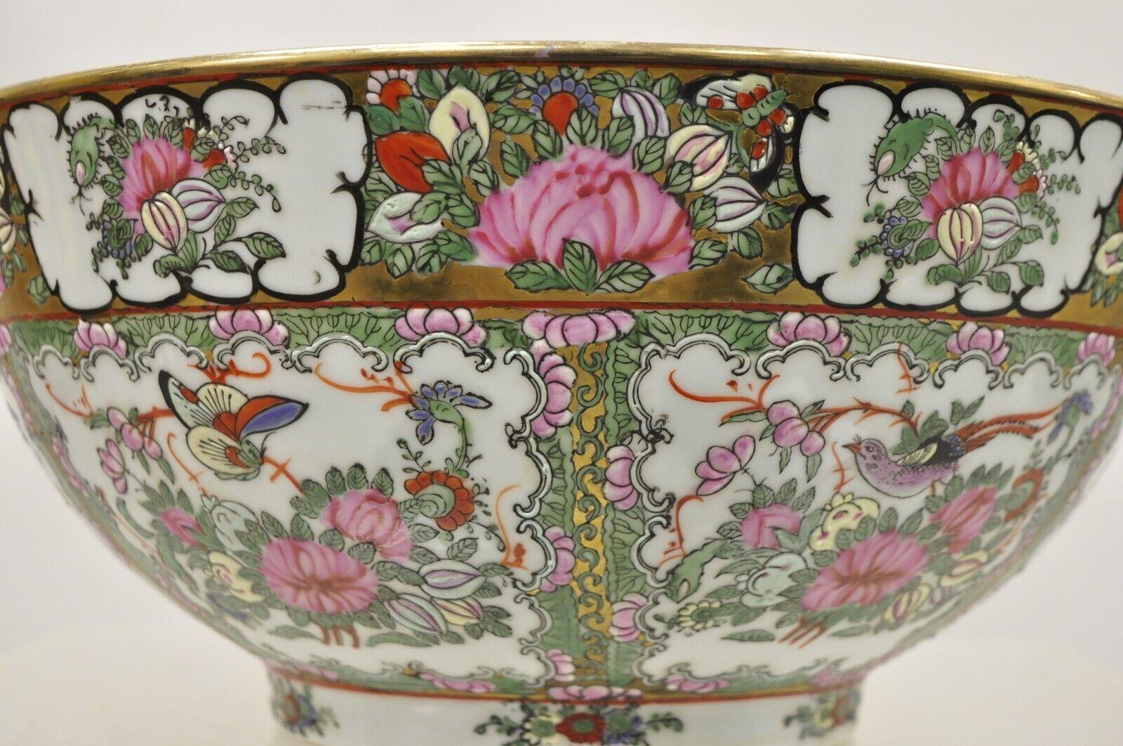 Large Chinese Export Rose Medallion Porcelain Hand Painted Decorative Punch Bowl 3