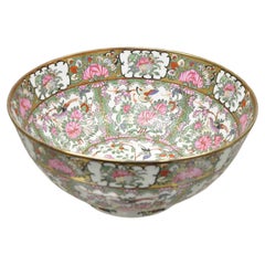 Antique Large Chinese Export Rose Medallion Porcelain Hand Painted Decorative Punch Bowl
