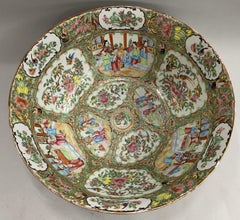 Large Chinese Export Rose Medallion Punch Bowl #2 with Birds & Figures