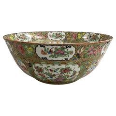 Large Chinese Export Rose Medallion Punch Bowl #2 with Birds 
Figures