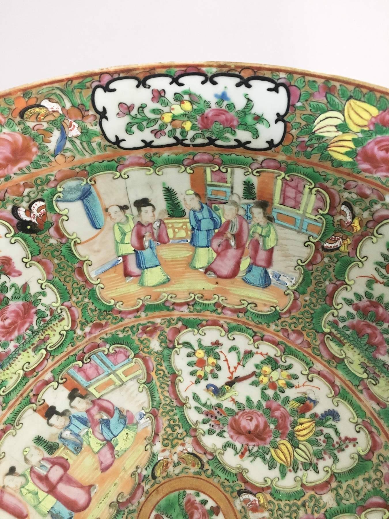 19th Century Large Chinese Export Rose Medallion Punch Bowl For Sale