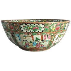 Antique Large Chinese Export Rose Medallion Punch Bowl