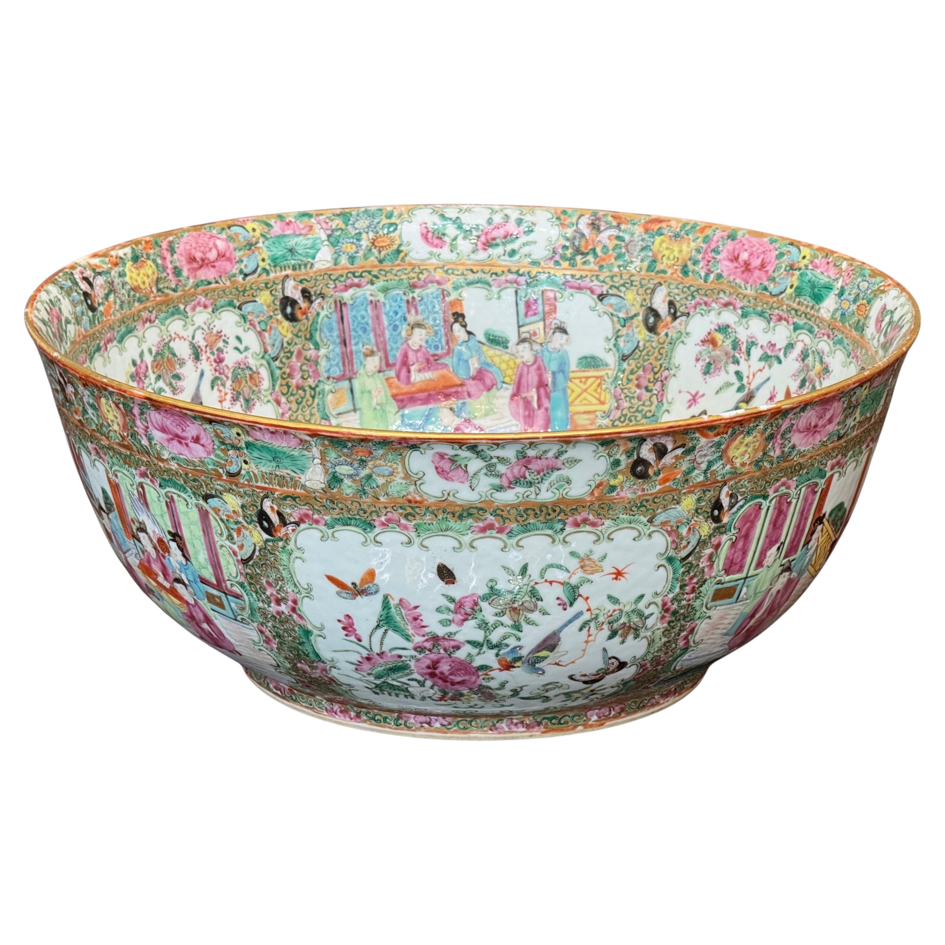 Large Chinese Export Rose Medallion Punch Bowl