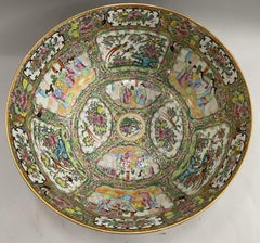 Large Chinese Export Rose Medallion Punch Bowl with Birds & Figures