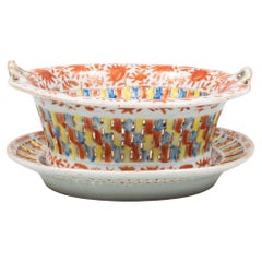 Large Chinese Export Sacred Butterfly and Famille Rose Basket & Stand