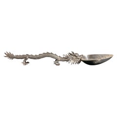 Antique Large Chinese Export Silver Dragon Spoon by Tuck Chang, Early 20th Century
