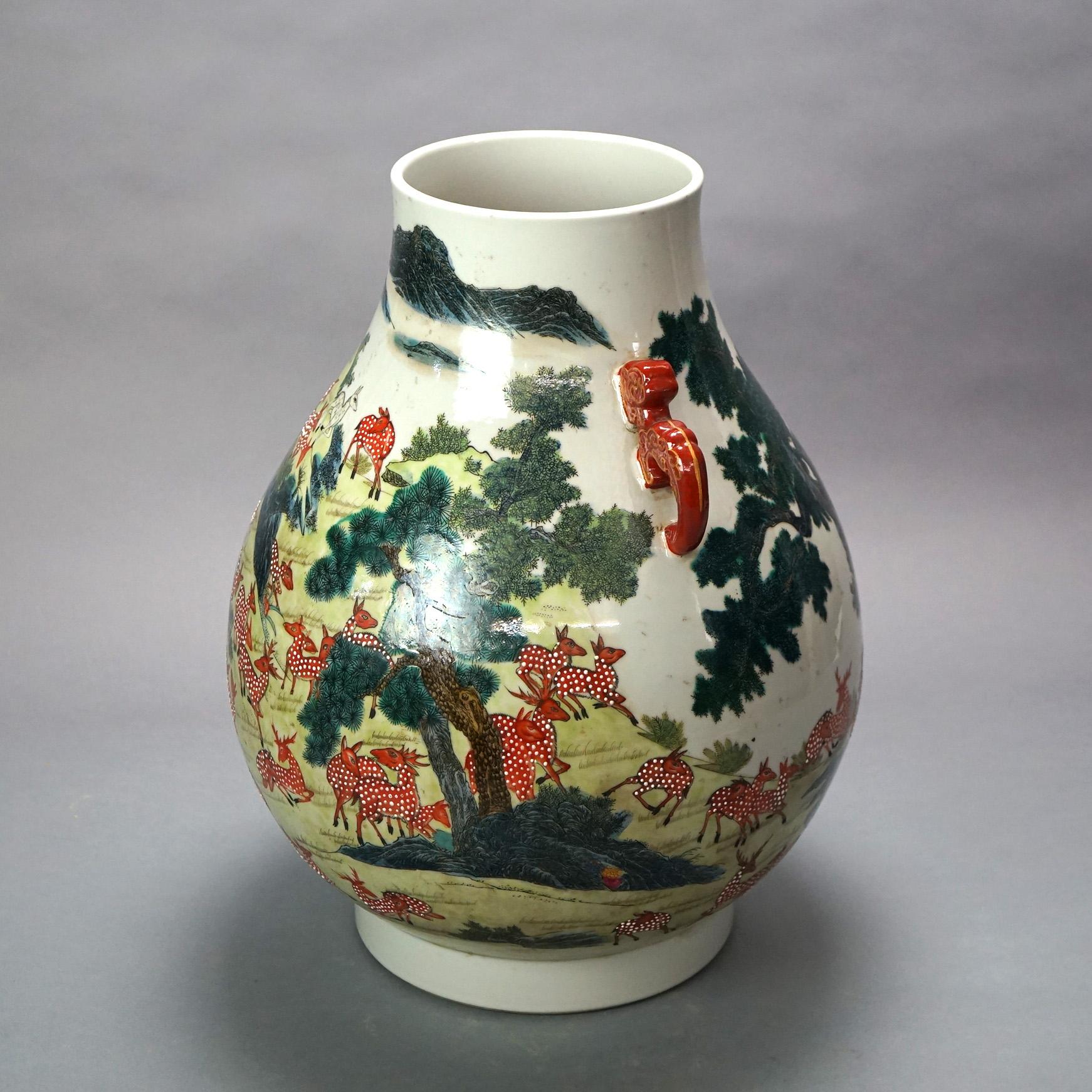 Large Chinese Famille Rose Hu Figural Landscape Porcelain Vase, Qianlong Mark For Sale 2