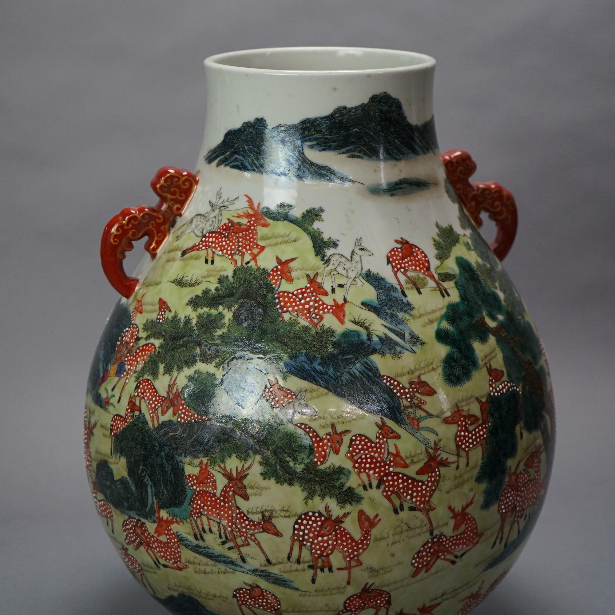 Large Chinese Famille Rose Hu Figural Landscape Porcelain Vase, Qianlong Mark For Sale 3