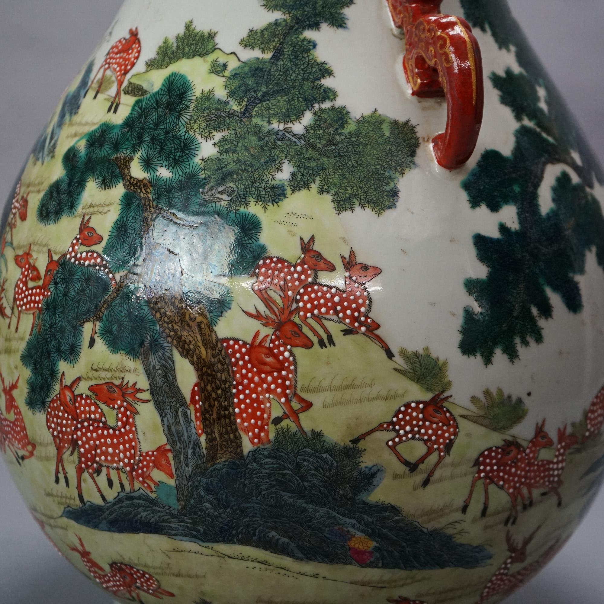 Large Chinese Famille Rose Hu Figural Landscape Porcelain Vase, Qianlong Mark For Sale 4