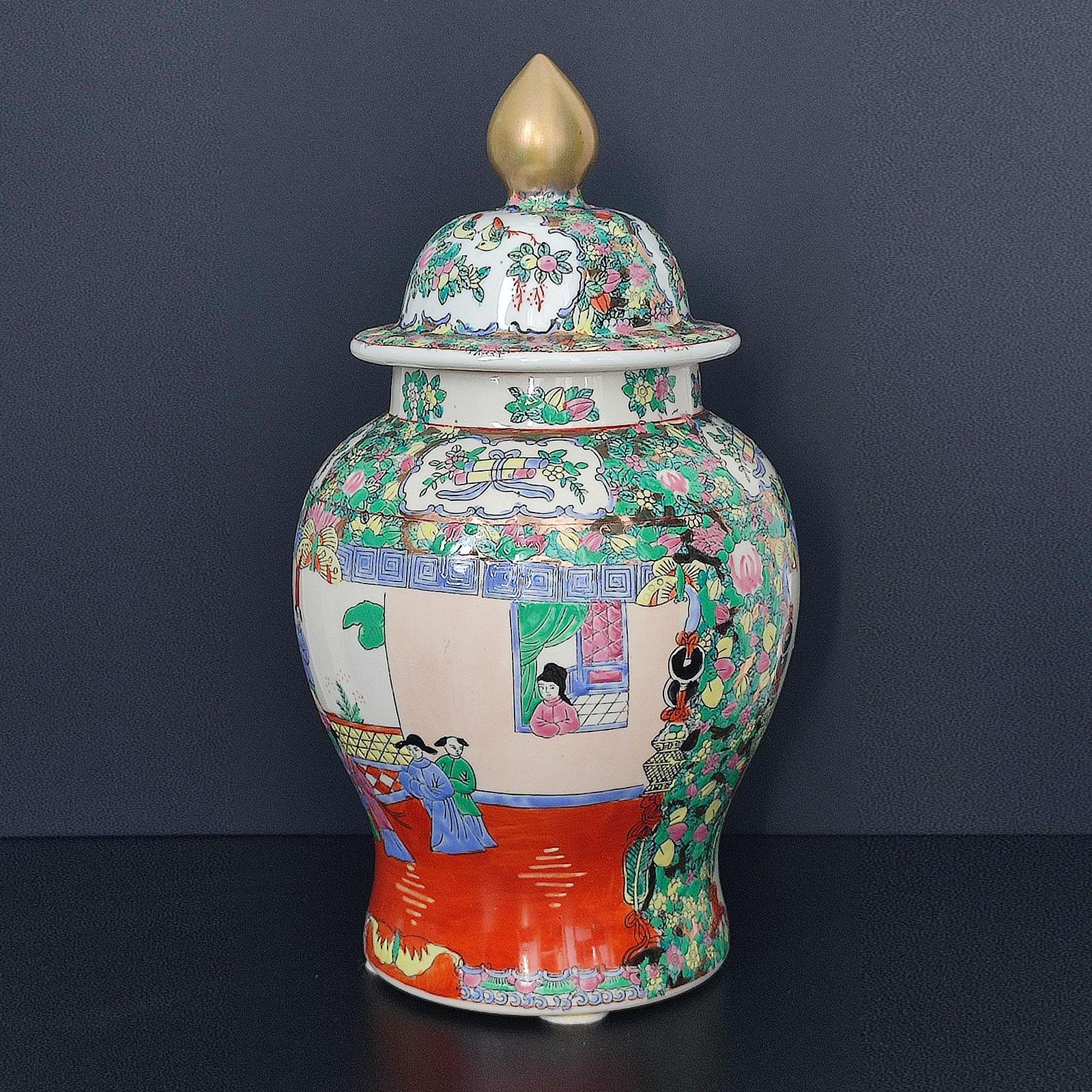 Hand-Painted Large Chinese Famille Rose Lidded Jar For Sale