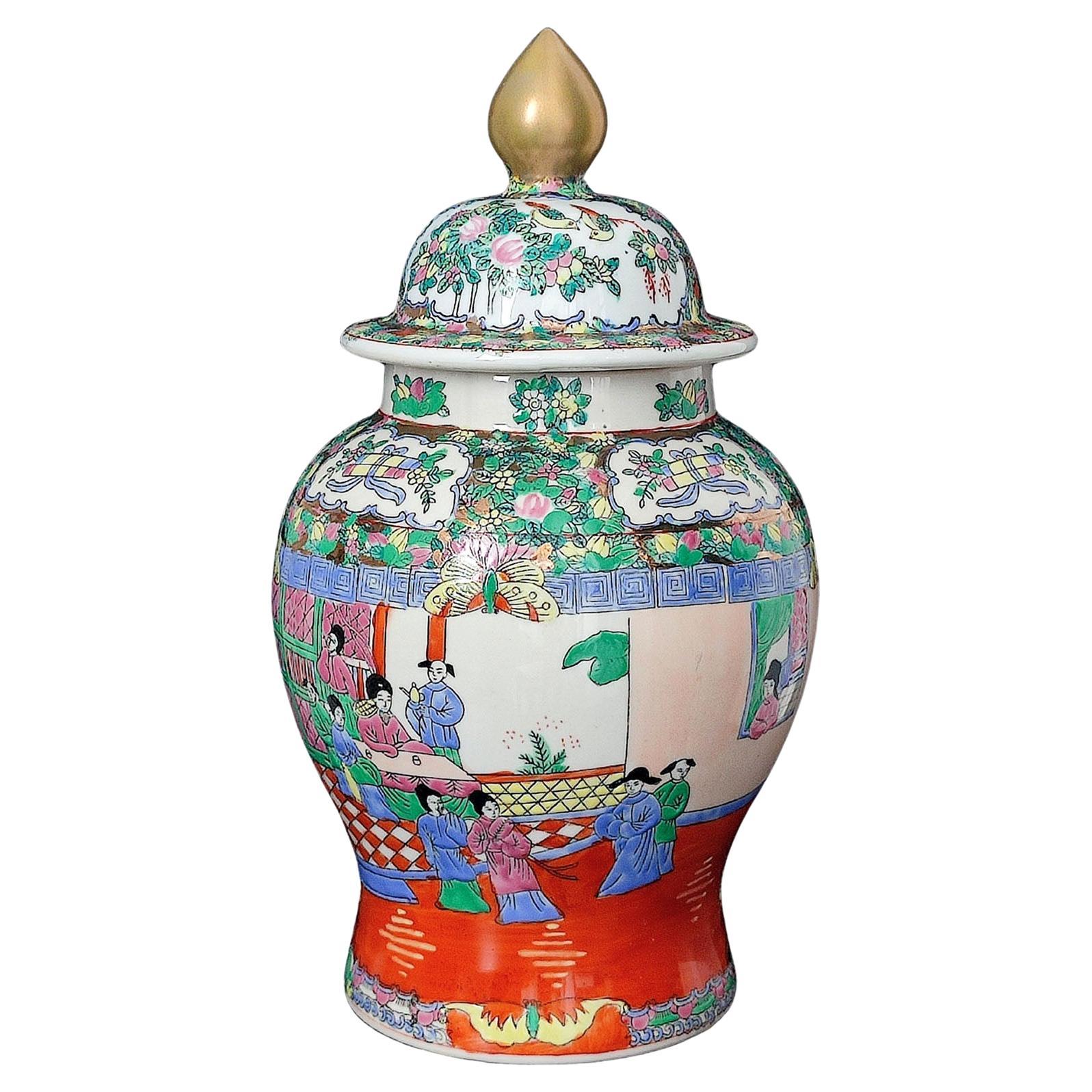Large Chinese Famille Rose Lidded Jar For Sale