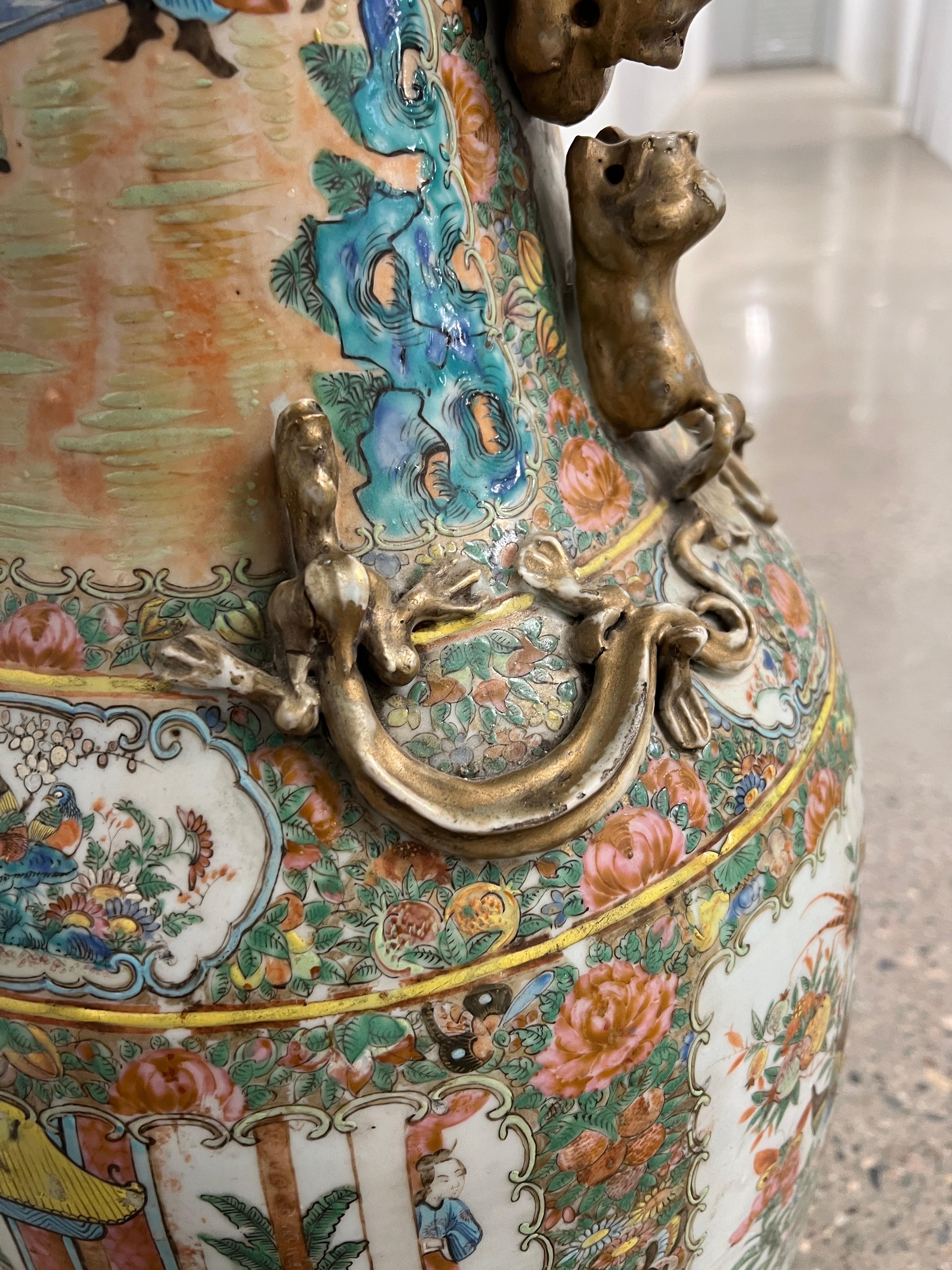 Large Chinese Famille Rose Medallion Palace Size Floor Vase For Sale 4