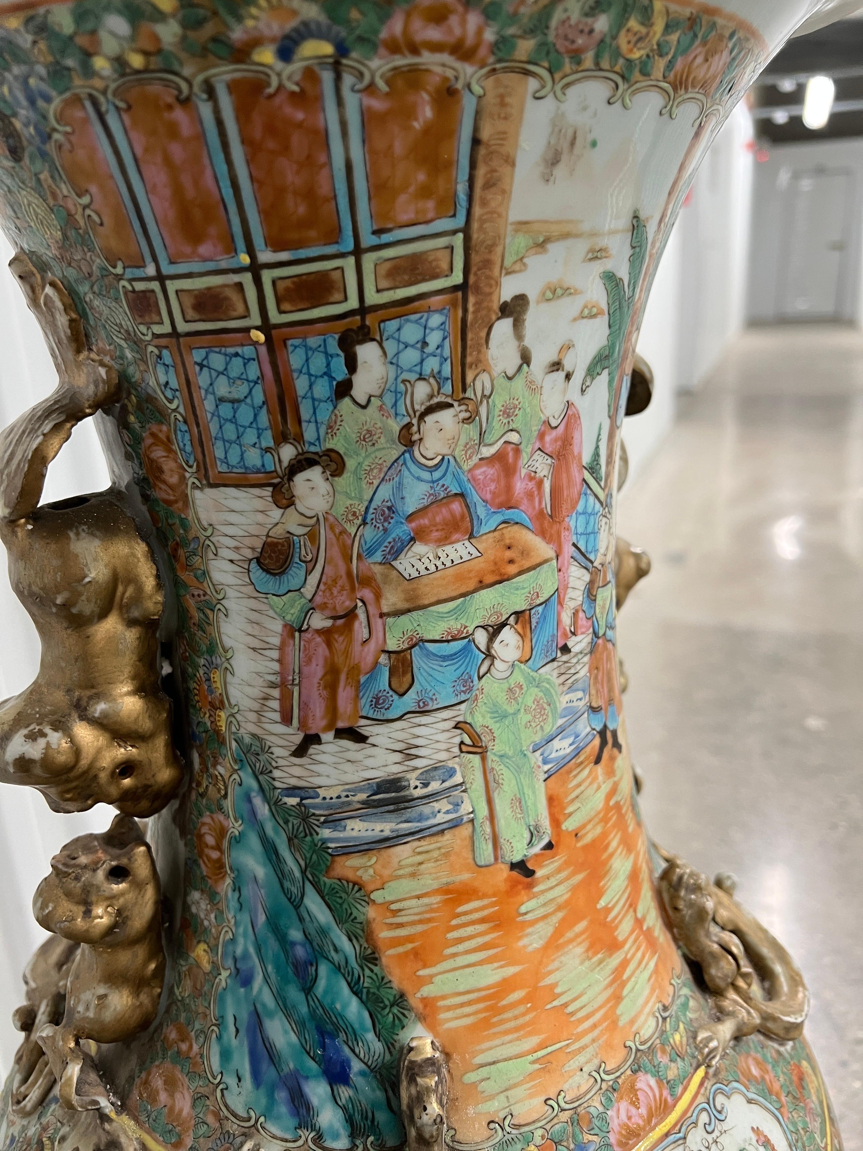 Large Chinese Famille Rose Medallion Palace Size Floor Vase For Sale 5