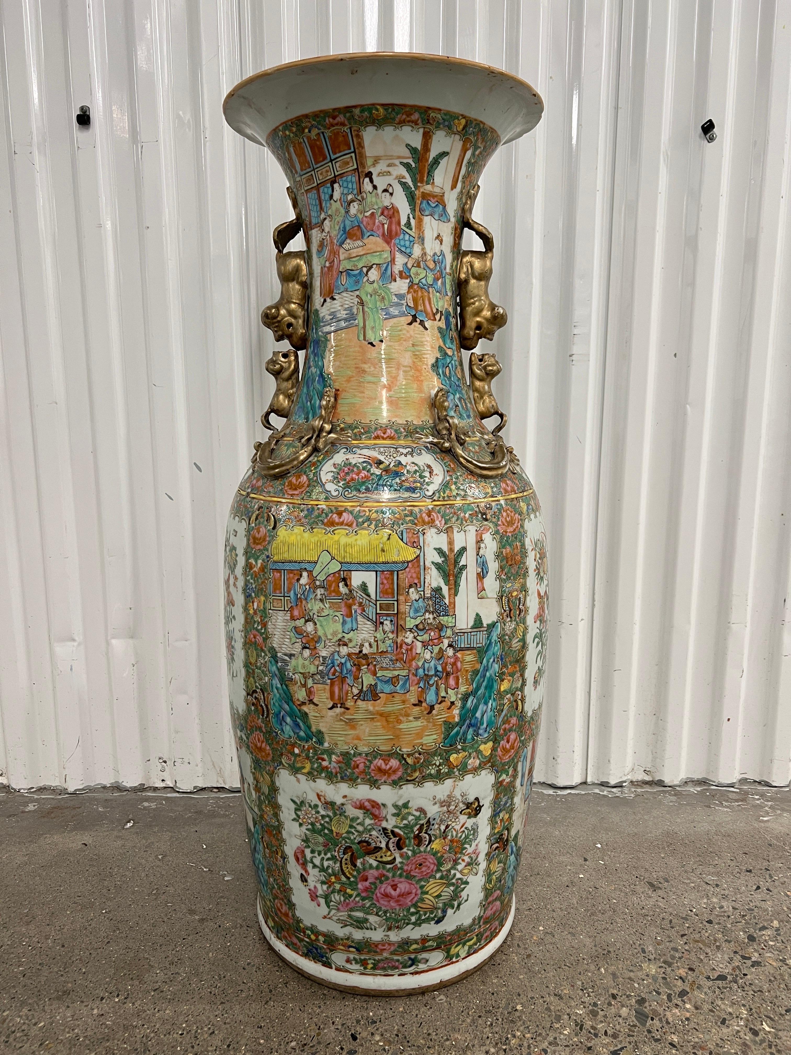 Chinese Export Large Chinese Famille Rose Medallion Palace Size Floor Vase For Sale