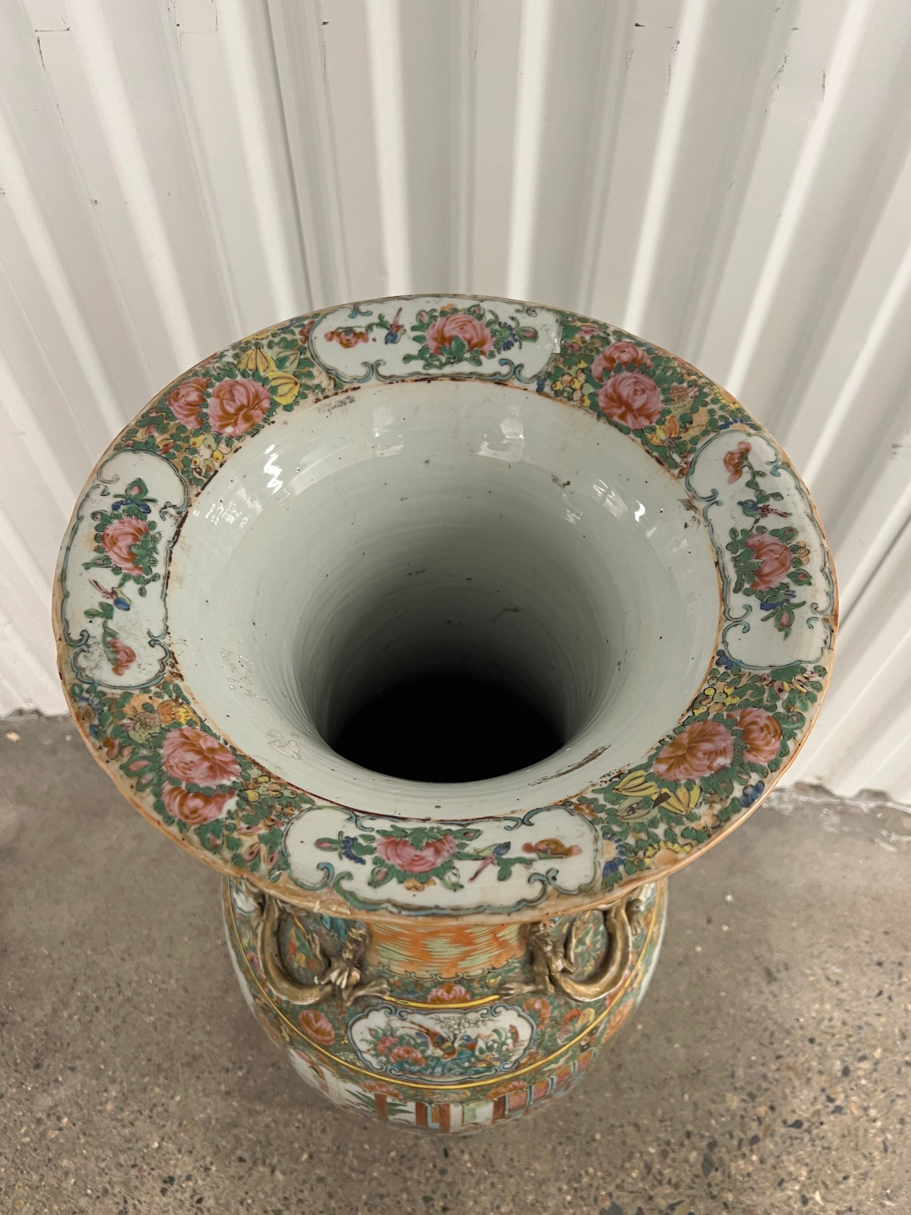 19th Century Large Chinese Famille Rose Medallion Palace Size Floor Vase For Sale