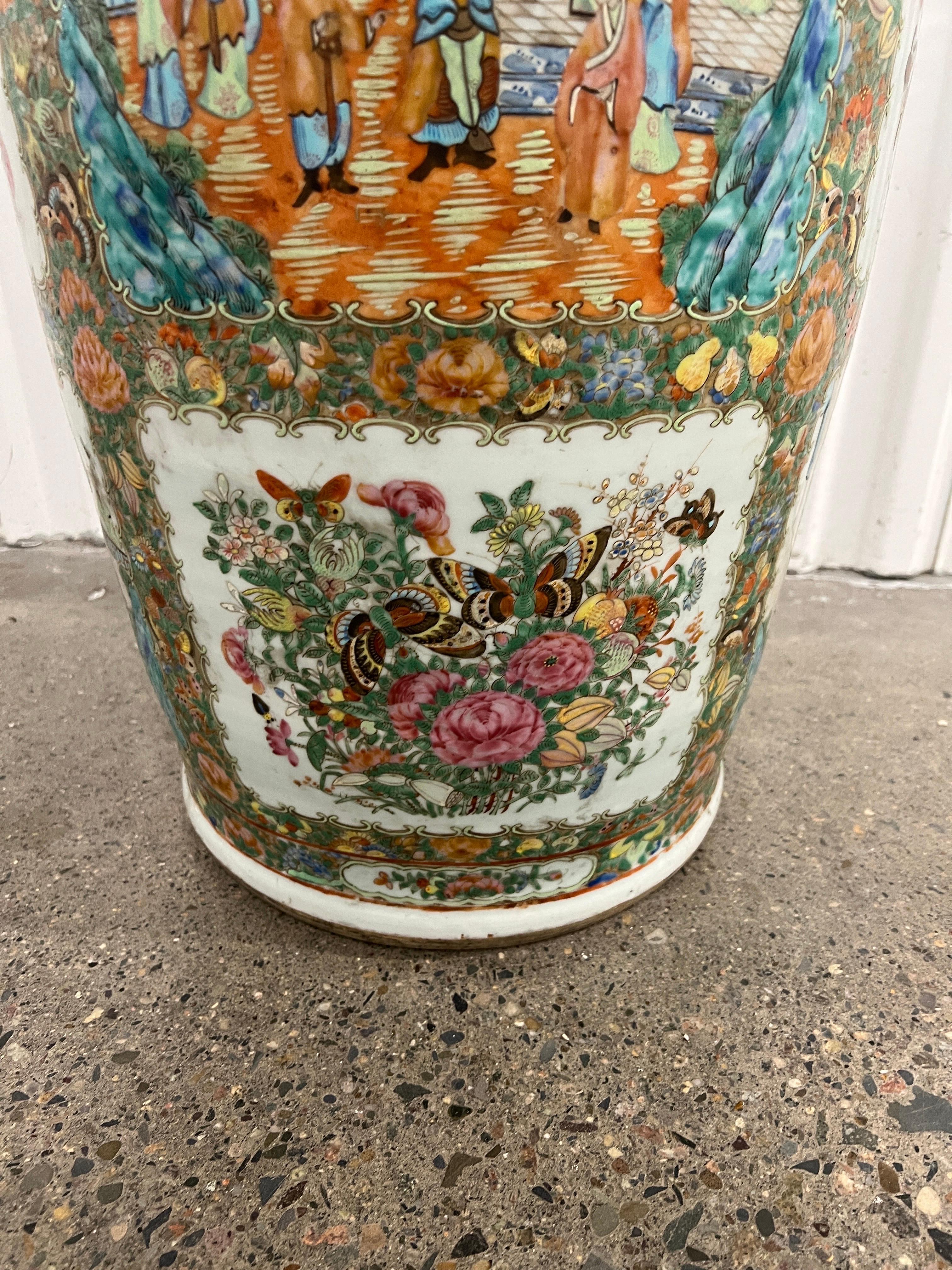 Enamel Large Chinese Famille Rose Medallion Palace Size Floor Vase For Sale