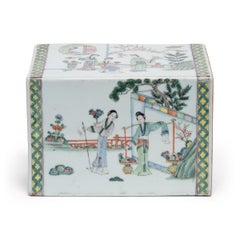 Large Chinese Famille Verte Headrest with Courtyard Scenes