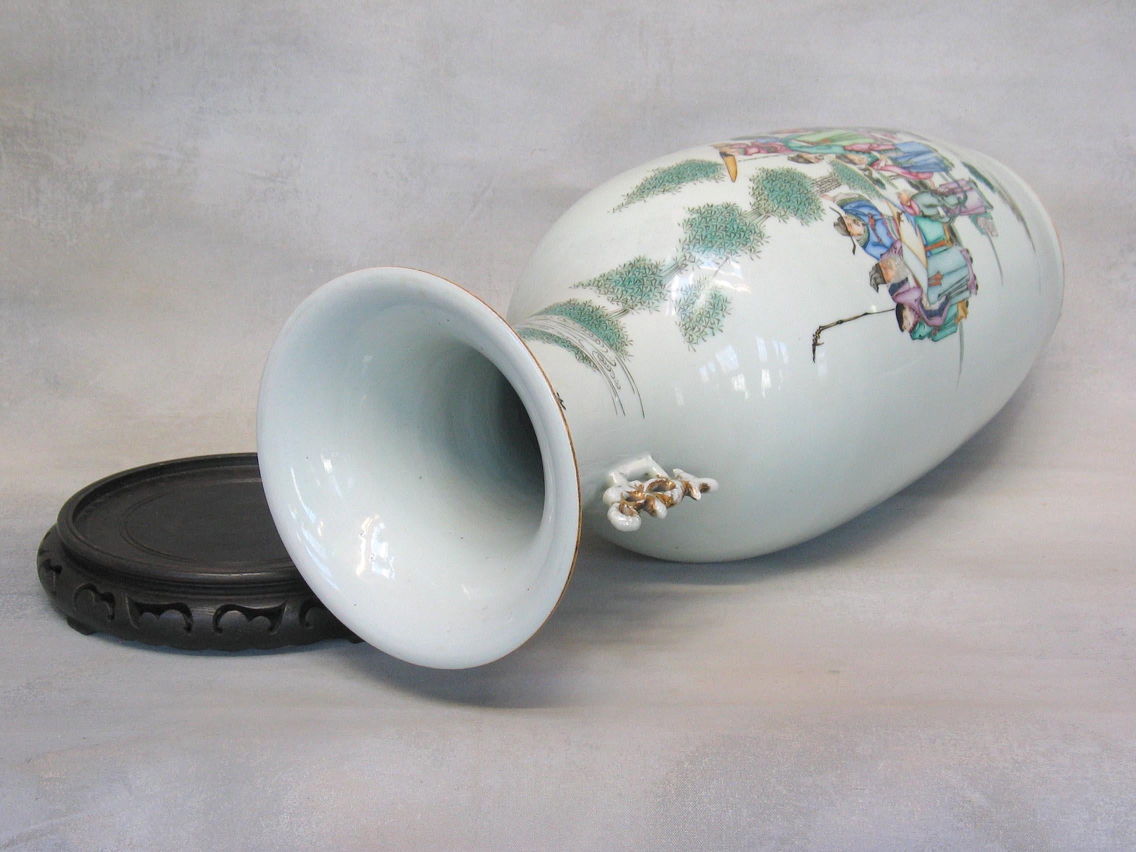 Enameled Large Chinese Famille Verte Vase, 19th Century For Sale