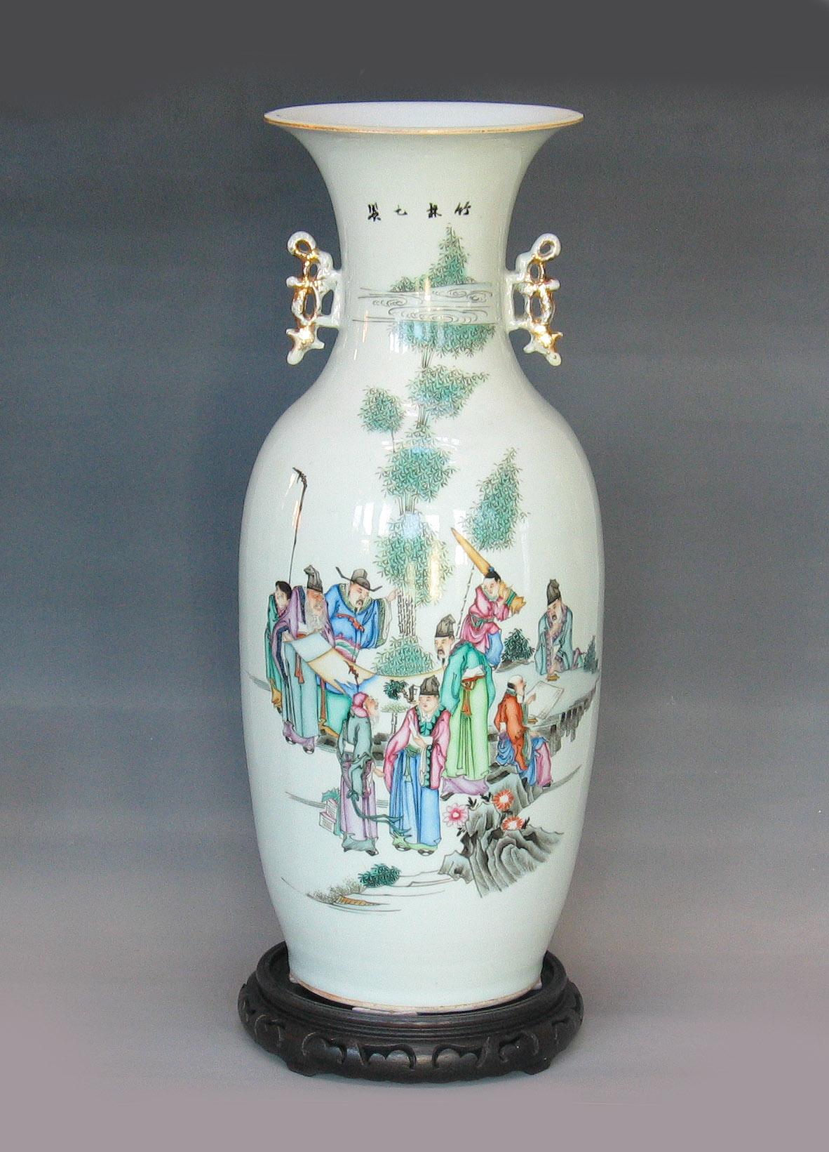 Porcelain Large Chinese Famille Verte Vase, 19th Century For Sale