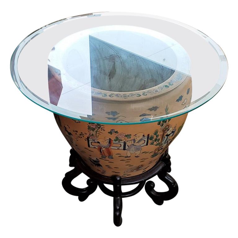 Large Chinese Fish Bowl Side Table with Stand For Sale at 1stDibs