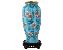 Large Chinese Floral Cloisonne Enamel Vase W Stand