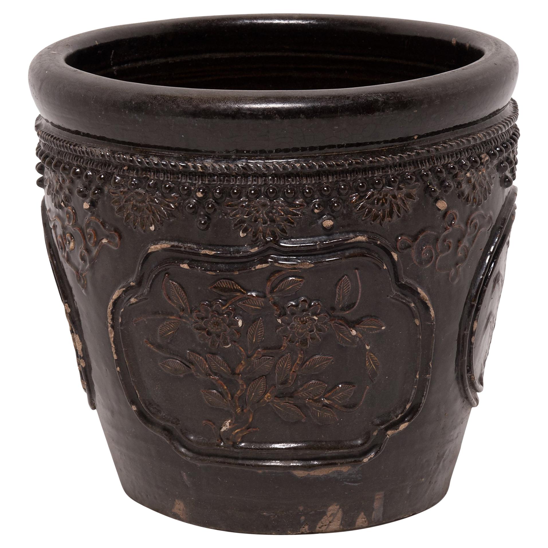 Large Chinese Floral Relief Jar, c. 1900