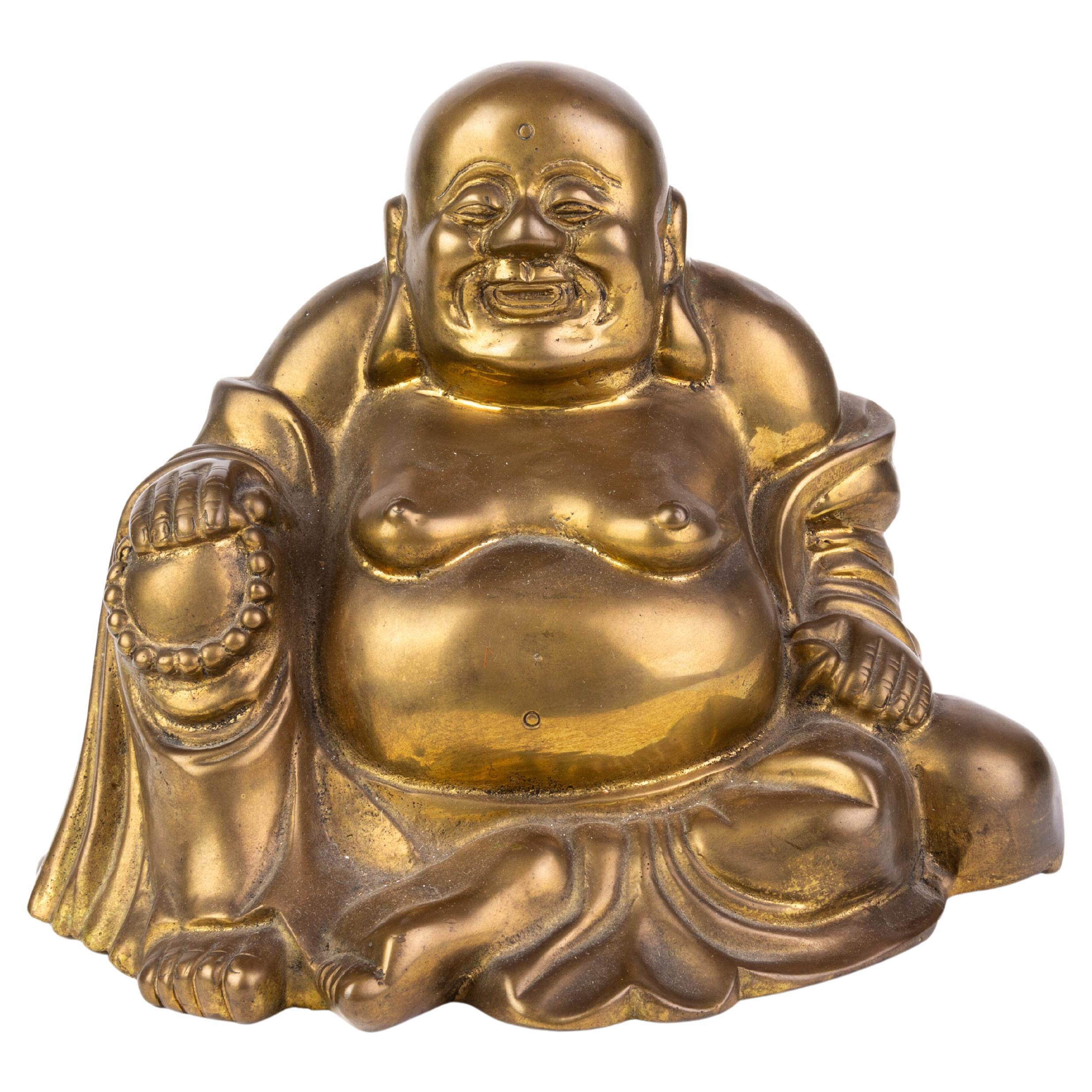 Große chinesische vergoldete Bronze-Lachende Buddha-Skulptur  im Angebot