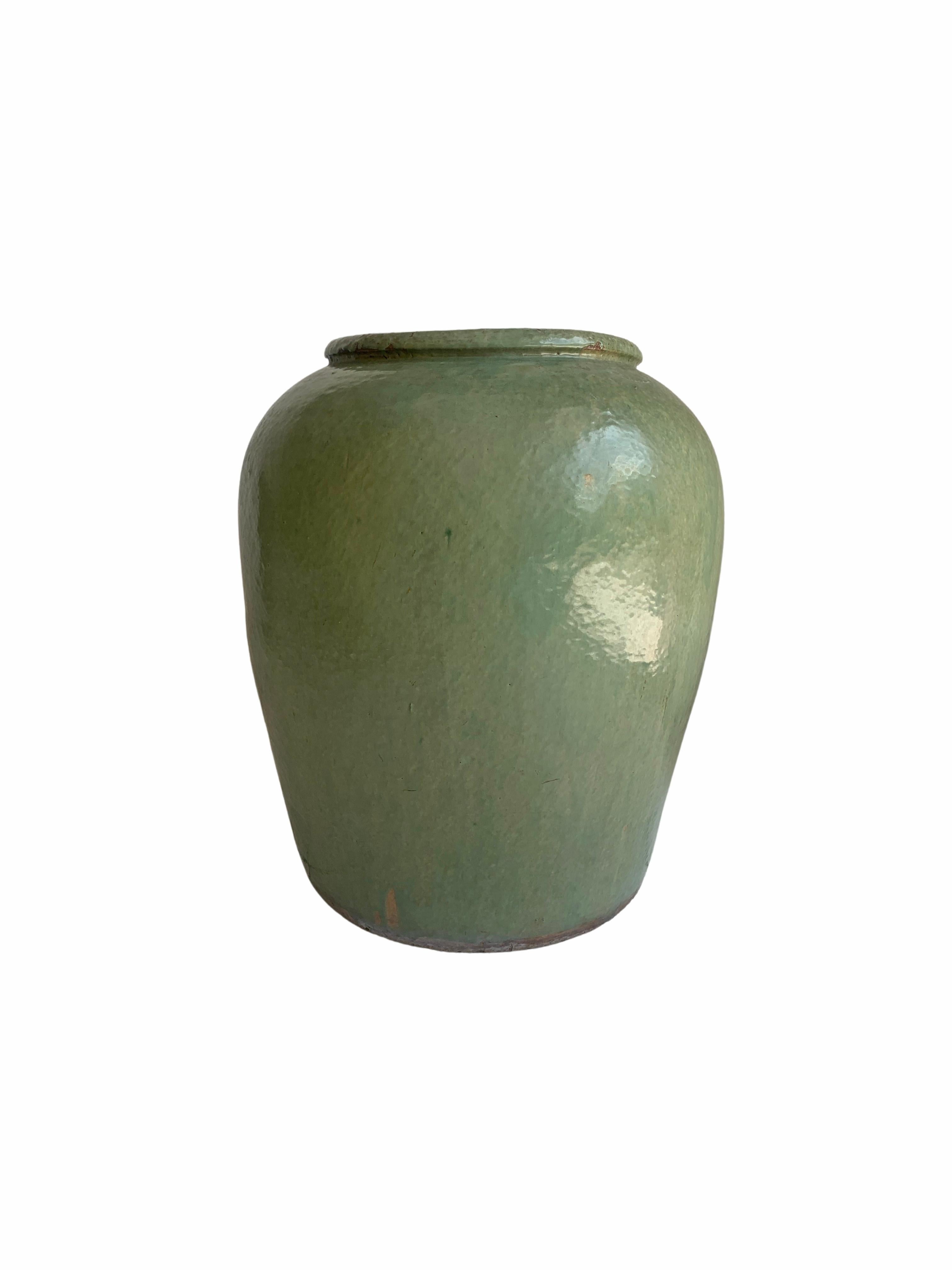 Qing Chinese Green Glazed Celadon Pickling Jar c. 1950