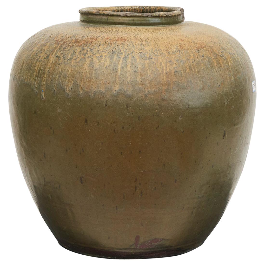 Large Chinese Green Glazed Stoneware Jar