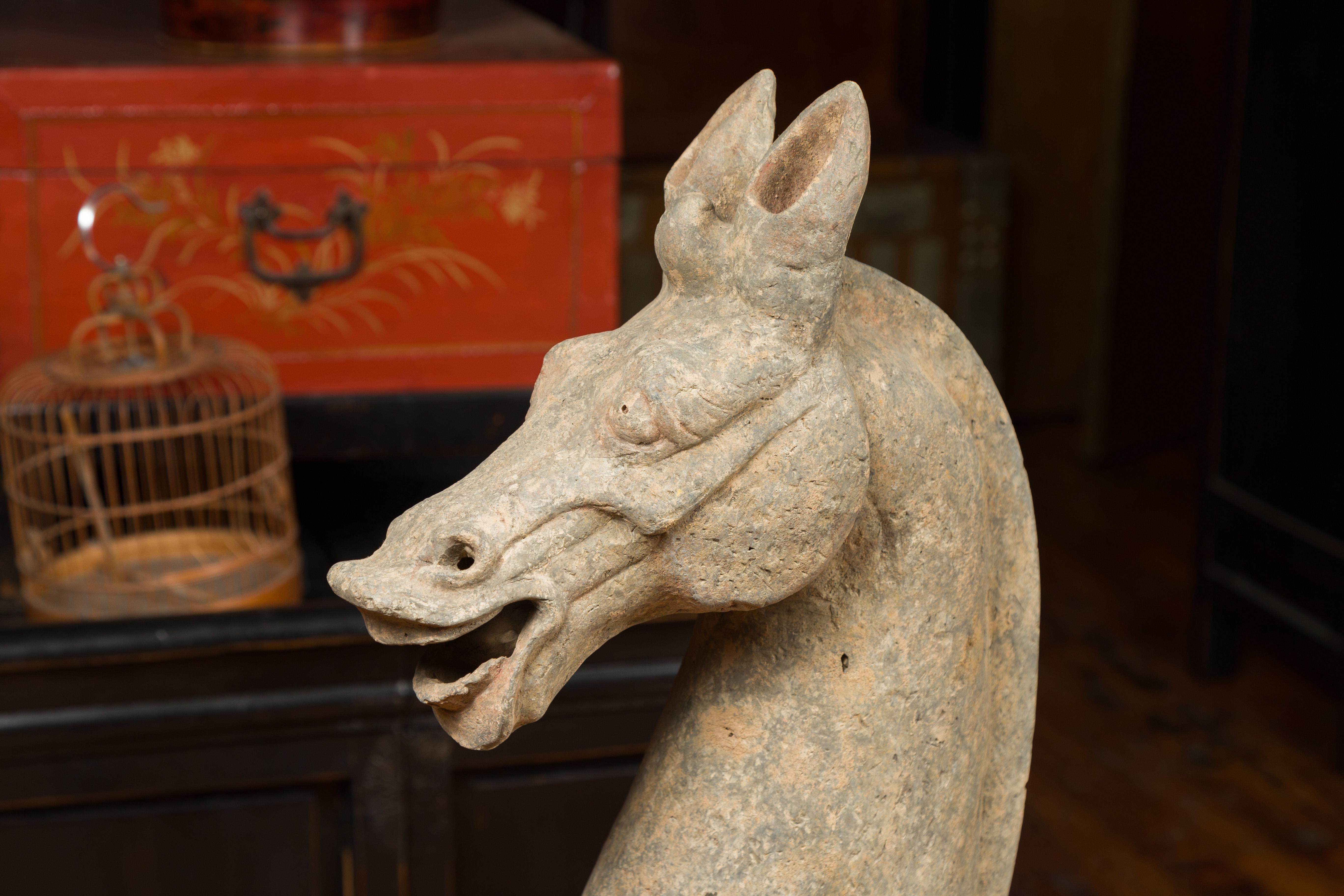 18th Century and Earlier Large Chinese Han Dynasty Period Terracotta Walking Horse, circa 202 BC-200 AD