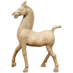 Large Chinese Han Dynasty Period Terracotta Walking Horse, circa 202 BC-200 AD