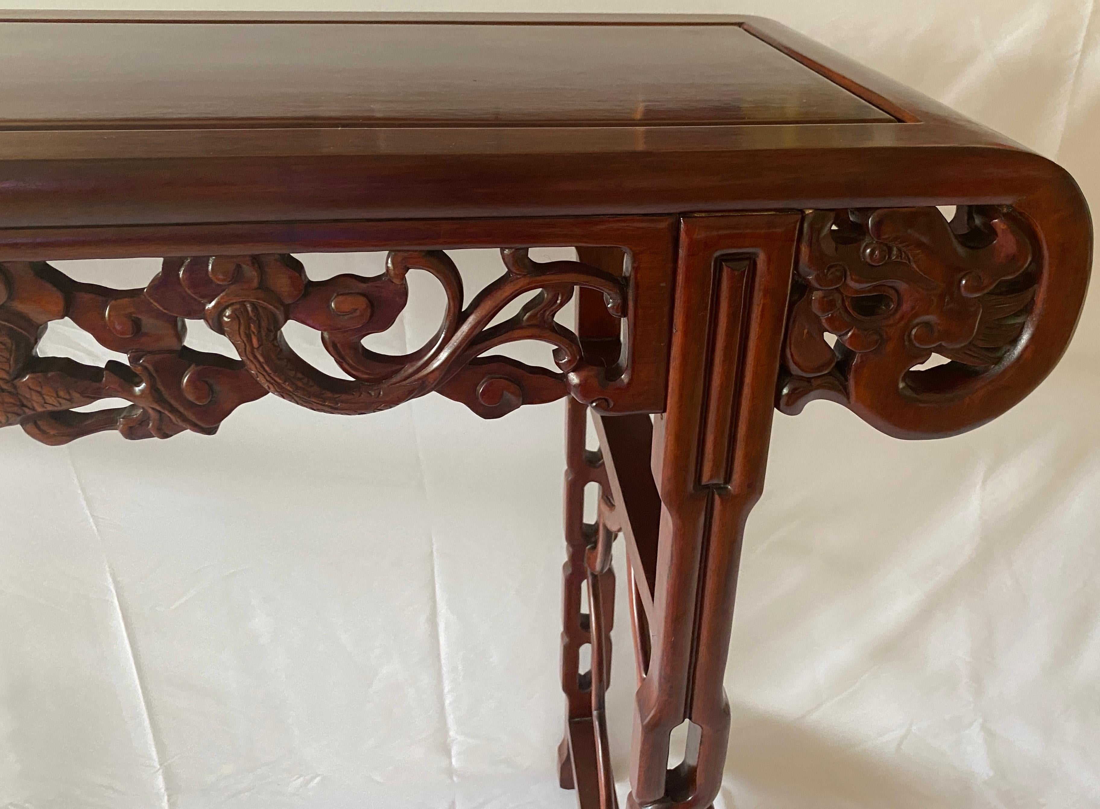 Large Chinese Hand Carved Dragon Altar Table or Rosewood Entry Table For Sale 3