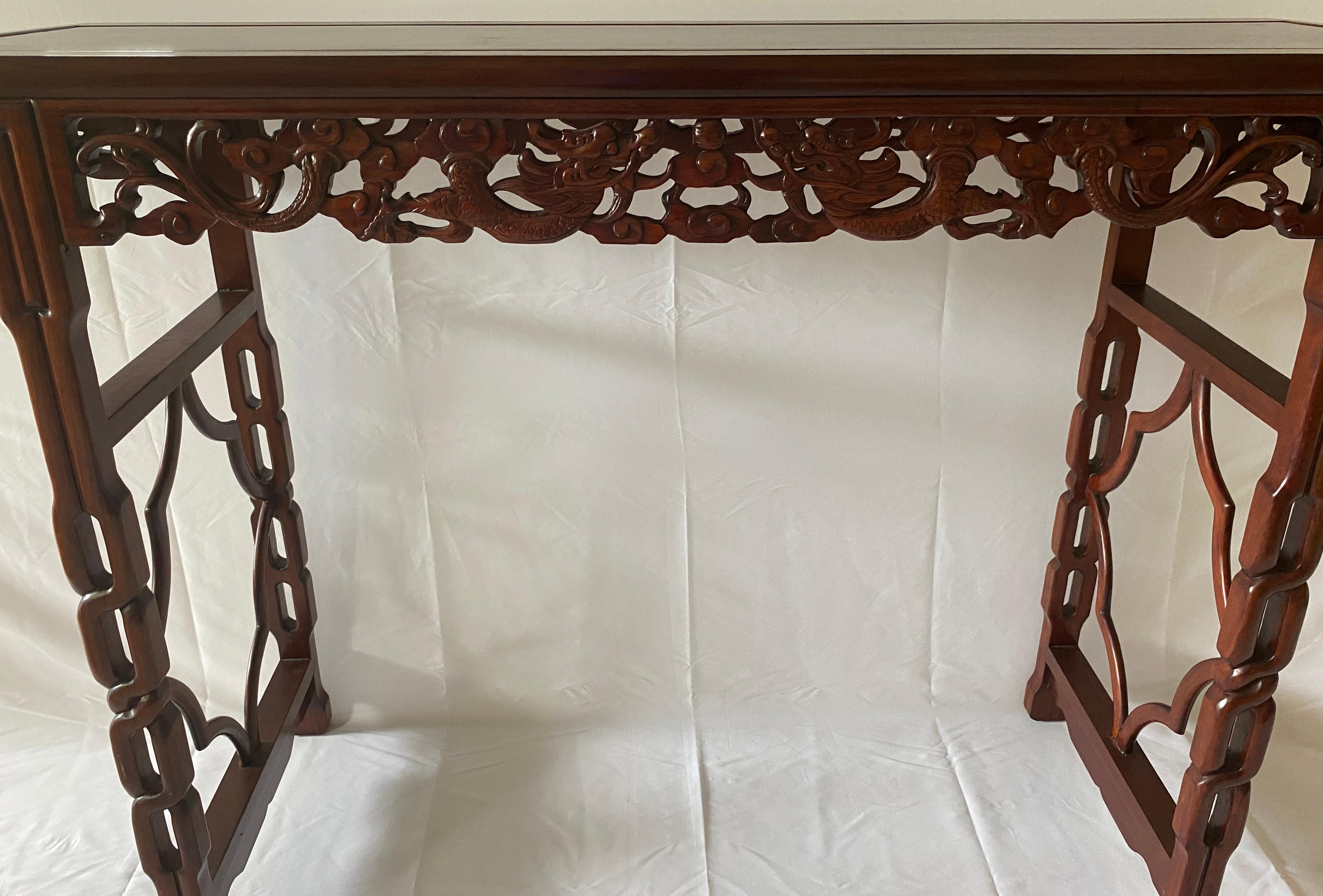 Qing Large Chinese Hand Carved Dragon Altar Table or Rosewood Entry Table For Sale