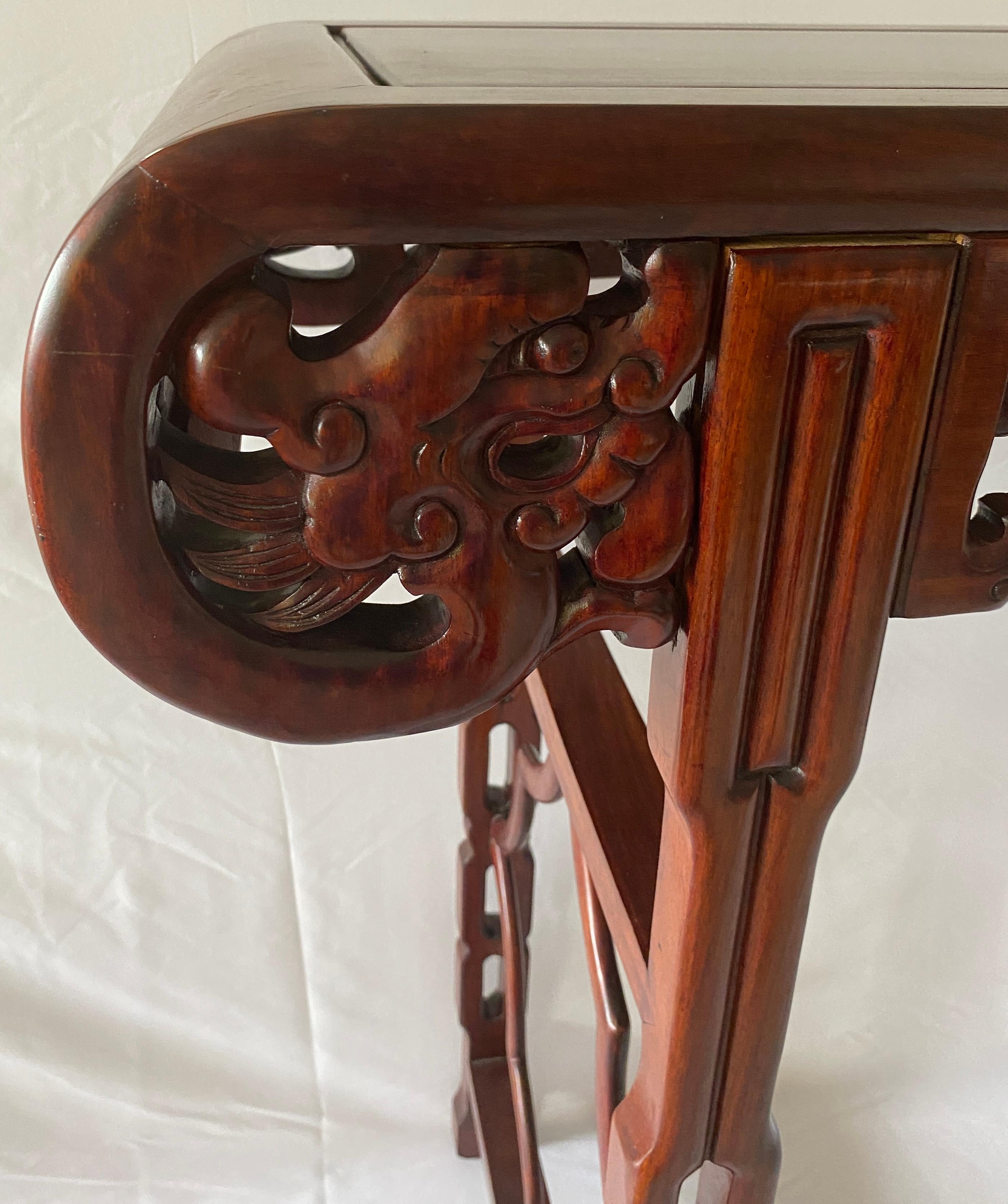 Qing Large Chinese Hand Carved Dragon Altar Table or Rosewood Entry Table For Sale