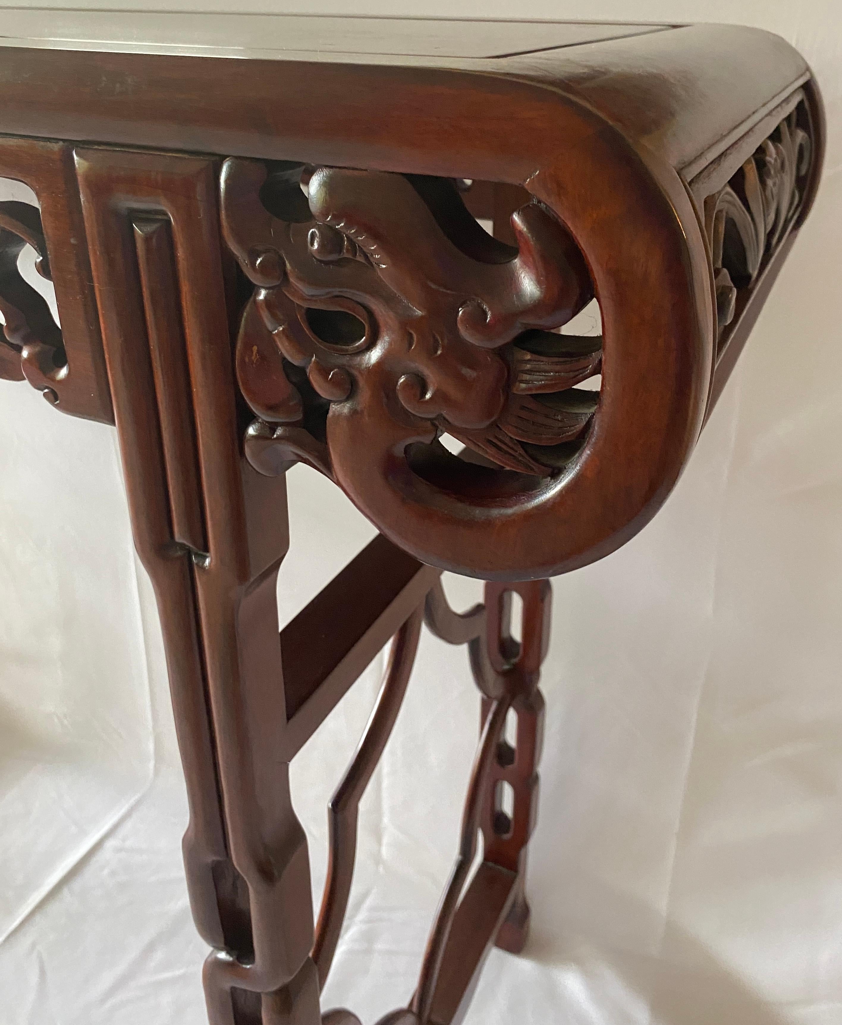 Large Chinese Hand Carved Dragon Altar Table or Rosewood Entry Table In Good Condition For Sale In Miami, FL