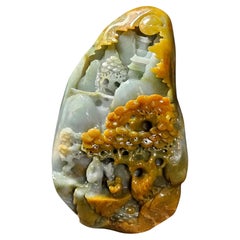 Gran pieza de jadeíta natural de Myanmar tallada a mano en China, con certificado, 1750 g